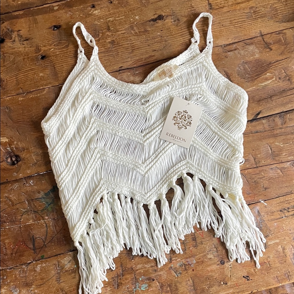 Rebellion Cream Crochet Fringe Cami